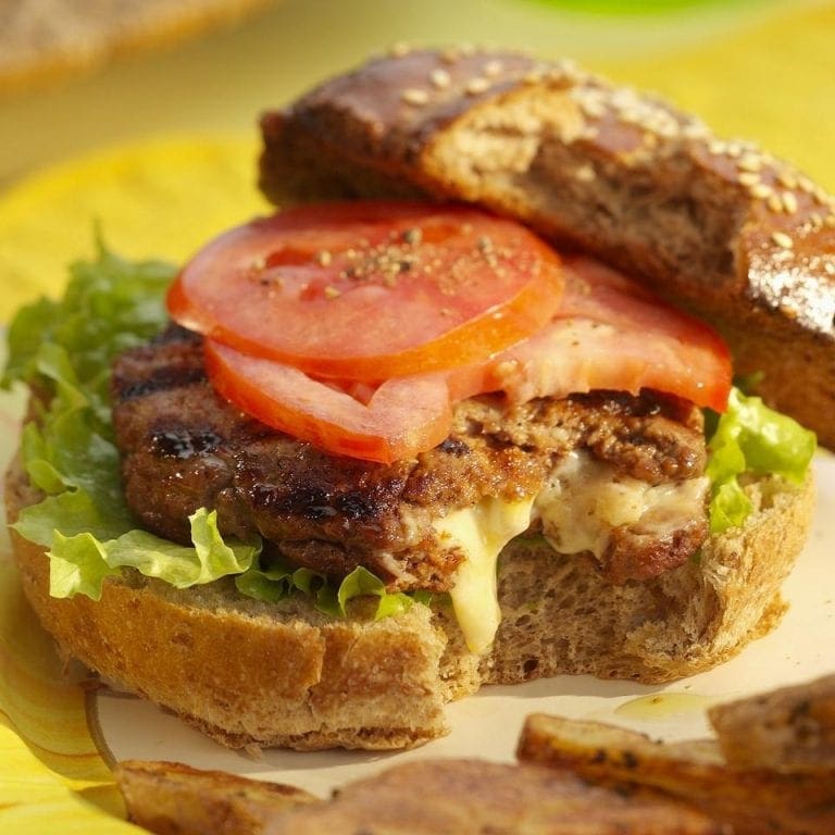 Low calorie inside out cheese burger for a healthier Bank holiday BBQ for weight loss and slimming